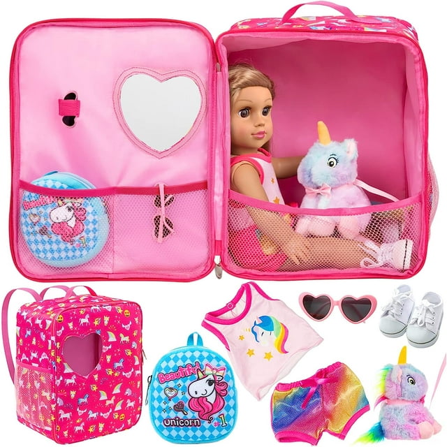 K T Fancy 7 Pcs 18 Inch Dolls Luggage Set With Clothes Shoes