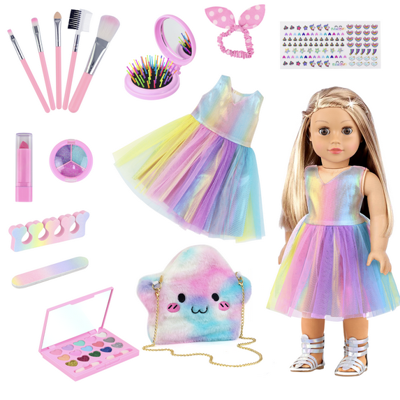 K.T. Fancy 15 Pieces American 18 Inches Doll Oufit and Makeup Accessories (Doll NOT Included)