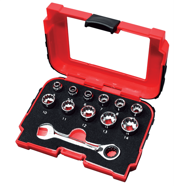 K-Tool 20020 12-pc 1/4 Multi Plus Close Quarter Spline Socket Set