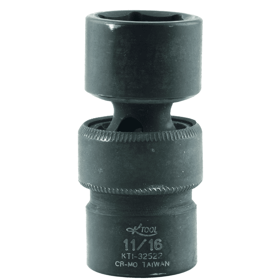 K-Tool 32522 11/16 x 3/8" Drive 6pt Fractional SAE Short Impact Flex Socket