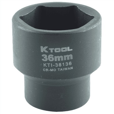 K-Tool 38136 36mm x 1/2" Drive 6pt Metric Short Chrome-moly Impact Socket