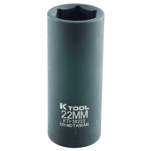 K-Tool 38222 22mm x 1/2" Drive 6pt Metric Deep Chrome-moly Impact Socket