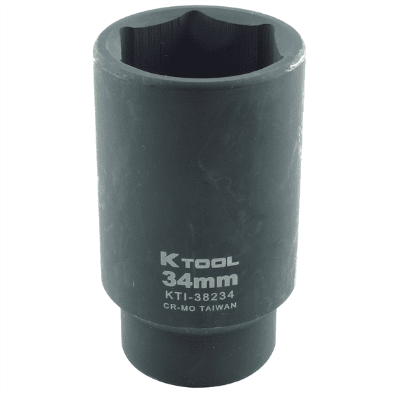 K-Tool 38234 34mm x 1/2" Drive 6pt Metric Deep Chrome-moly Impact Socket