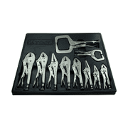 K Tool International 58730 Automotive Vice Grip Locking Straight, Curved Jaw, Needle Nose Plier Set for Garages, Repair Shops, and DIY, Heat Treated Nickel Plated Steel, Organizing Tray, 10 Piece