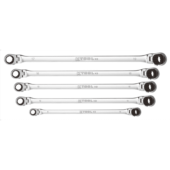 K Tool International Wrench Set 5 Piece Metric Ratcheting Double Flex 120 Tooth