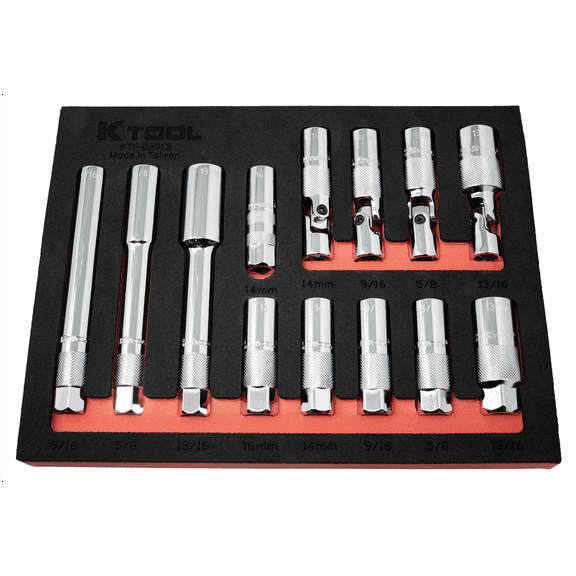 K Tool International Spark Plug Socket Set 13 Piece Magnetic 3/8 Inch