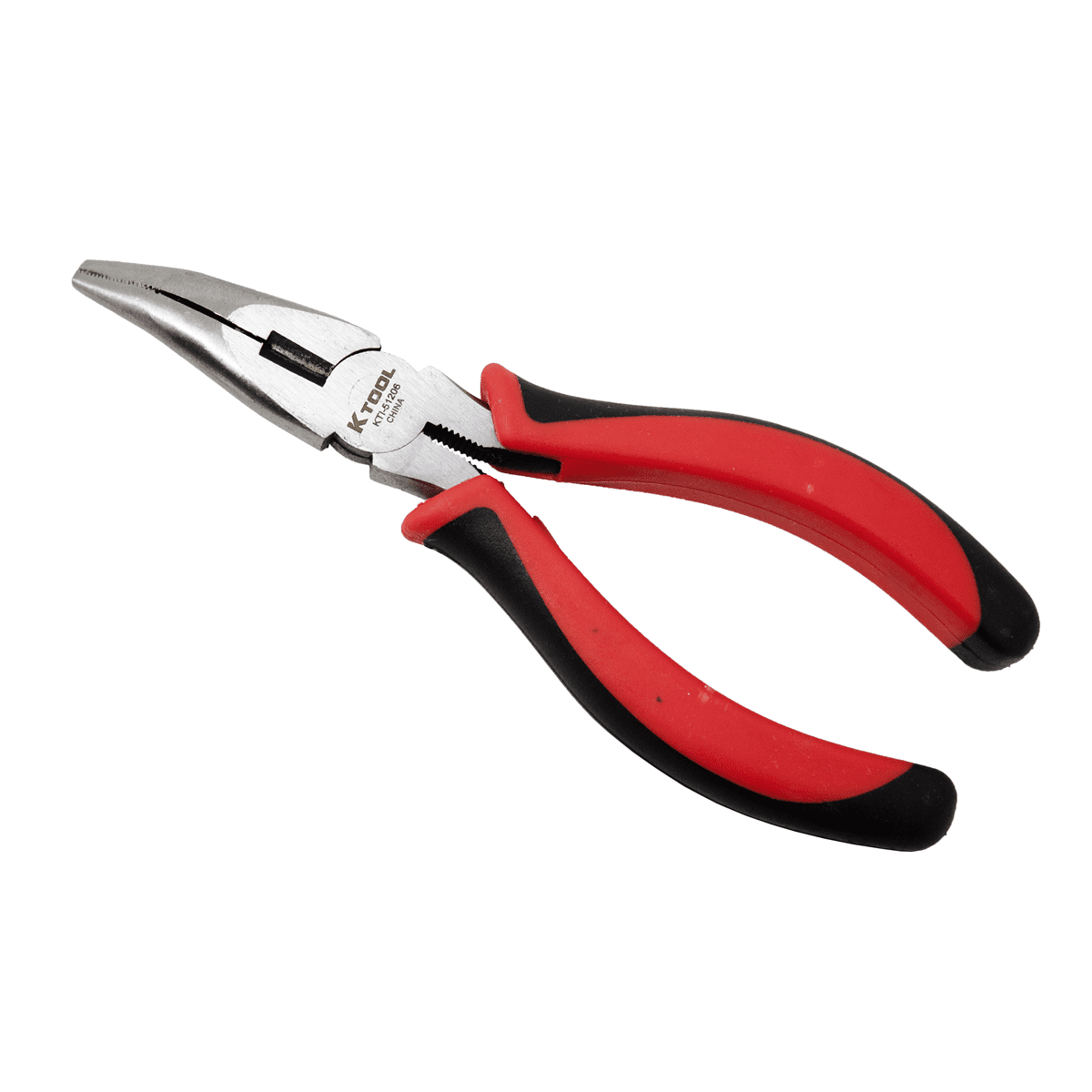 K Tool International 51206 6" Bent Nose Needle Nose Pliers or Garages, Repair Shops and DIY, Heat-treated Chrome Vanadium Steel, Side Cutter, Ergonomic Handle, Non-slip Vinyl Grip, Red