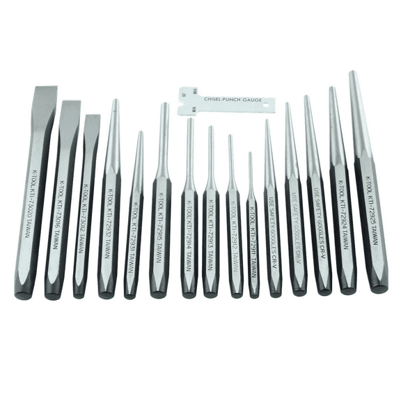 K Tool International Punch & Chisel Set 15Pc" Plastic Tray