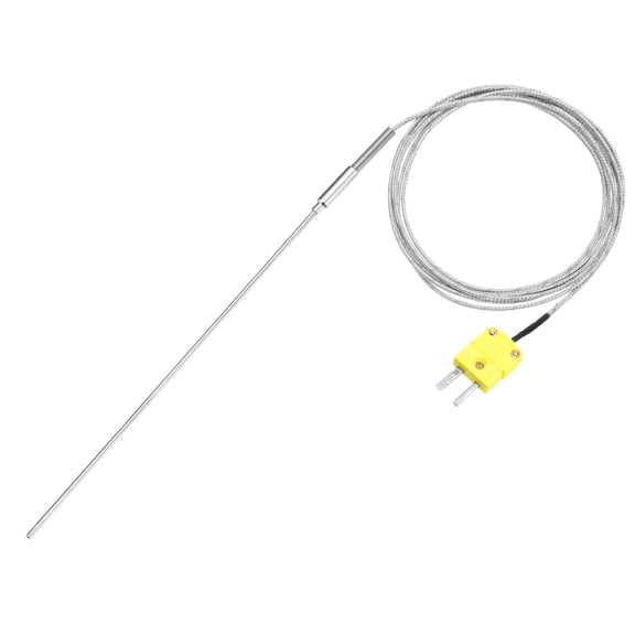 K Type Thermocouple with Plug, Meter Temperature Sensor Probe -40 to 1100°C(-40 to 2012°F) Stainless Steel, 1.6x300mm 6.6ft Wire