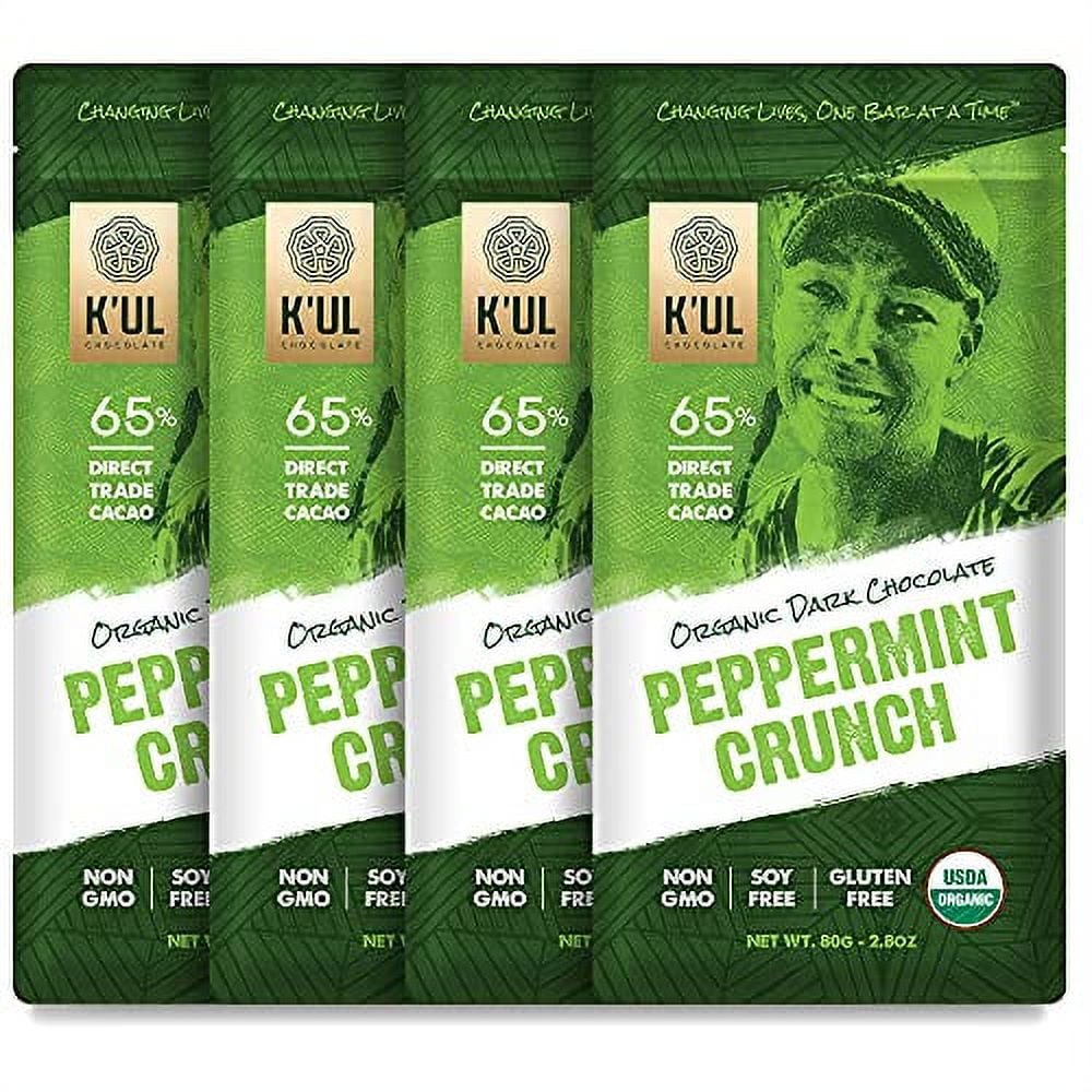 K'UL Chocolate Bars 4 Pack Peppermint Crunch Dark Chocolate 65 Cacao