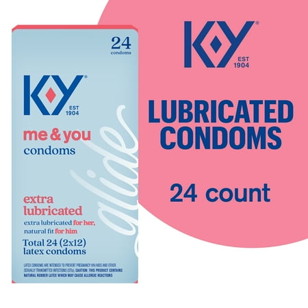 K-Y Extra Lubricated Latex Condoms, Discreetly Packaged With Extra Lubrication For Comfort & Smoothness, Natural Fit For Him & Ultra Thin, 24 Count