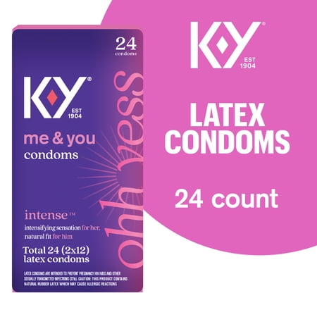 K-Y Intense Latex Condoms, Discreetly Packaged With Silicone-Based Lubricant, Ribbed & Dotted With Specially Formulated Lube To Intensify Her Pleasure, 24 Count