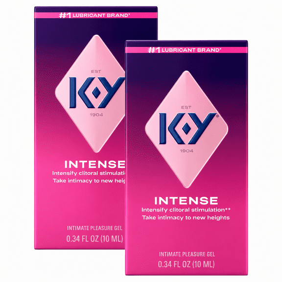 K-Y Intense Pleasure Gel, Personal Lubricant and Massage Gel, Water-Based Formula, Safe to Use with Natural Rubber Latex and Polyisoprene Condoms, For Men, Women and Couples, 0.34 FL OZ (2 Pack)