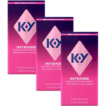 K-Y Intense Pleasure Gel, Personal Lubricant and Massage Gel, Water-Based Formula, Safe to Use with Natural Rubber Latex and Polyisoprene Condoms, For Men, Women and Couples, 0.34 FL OZ, 3 Pack