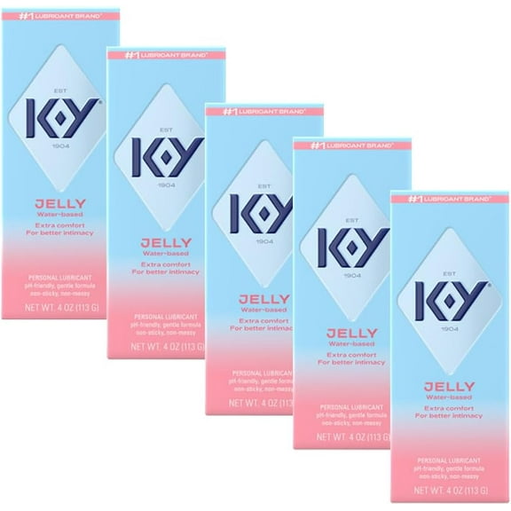 K-Y Jelly Lube, Personal Lubricant, Water-Based Formula, Safe to Use with Latex Condoms, For Men, Women and Couples, 4 Ounce (Pack of 5)