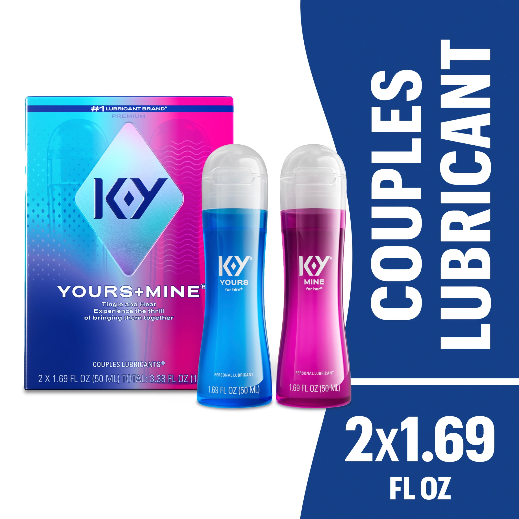 K-Y Yours & Mine Personal Lubricant for Couples, Personal Intimacy, KY Lube for Sex, For Men and Women, Sensorial Couples Sex Lube, Tingling for Her, Warming for Him, 2 x 1.69 Fl Oz