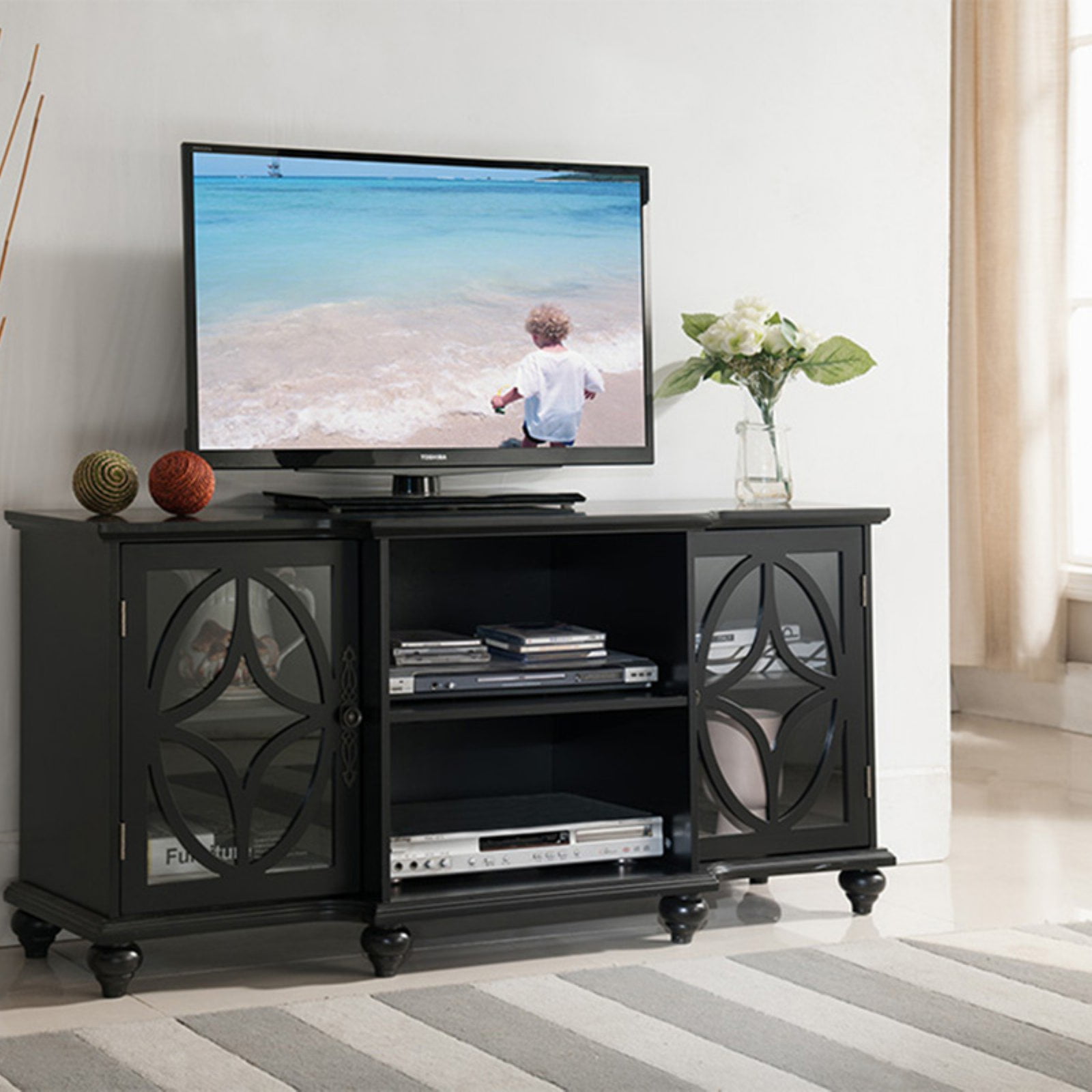 K&B Furniture 47 in. Wood TV Stand with 2 Glass Doors