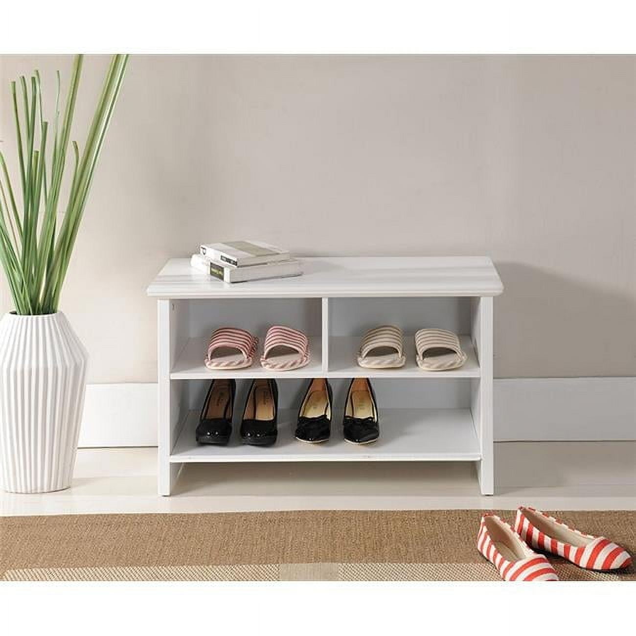 White Wood 3-Shelf Shoe Storage Bench