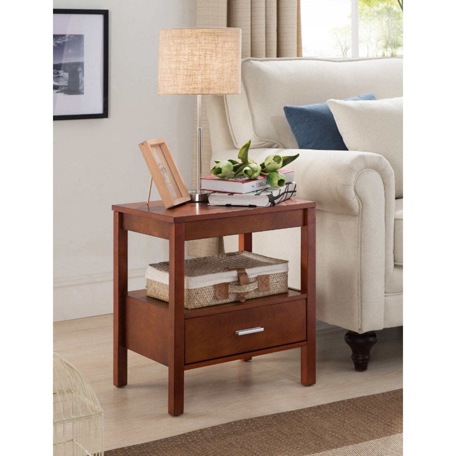 K and B Furniture Co Inc Walnut Wood Side End Table - Walmart.com