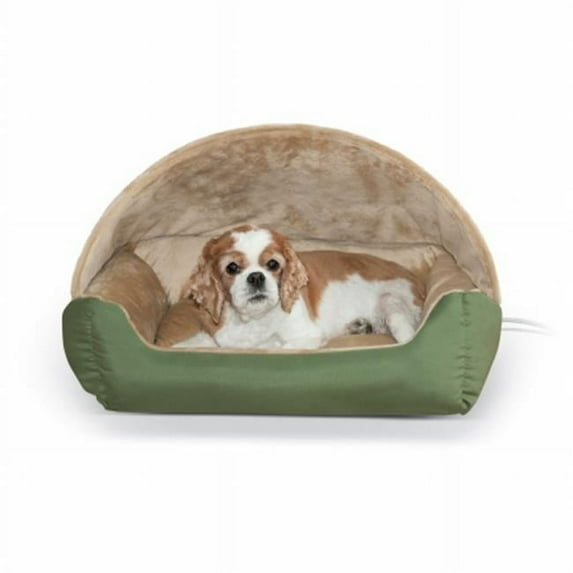 K&H Pet Products Thermo-Hooded Pet Lounger Bed Sage/Tan 20" x 25" x 13" 4043