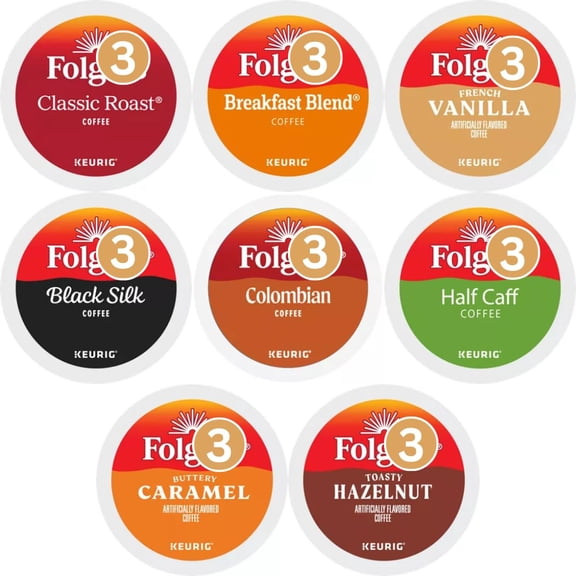 K-cups Coffee Pods Variety Sampler Includes Classic Roast, Black Silk, Breakfast Blend, Colombian, Hazelnut, Caramel and French Vanilla for Keurig Brewers. 24 Count