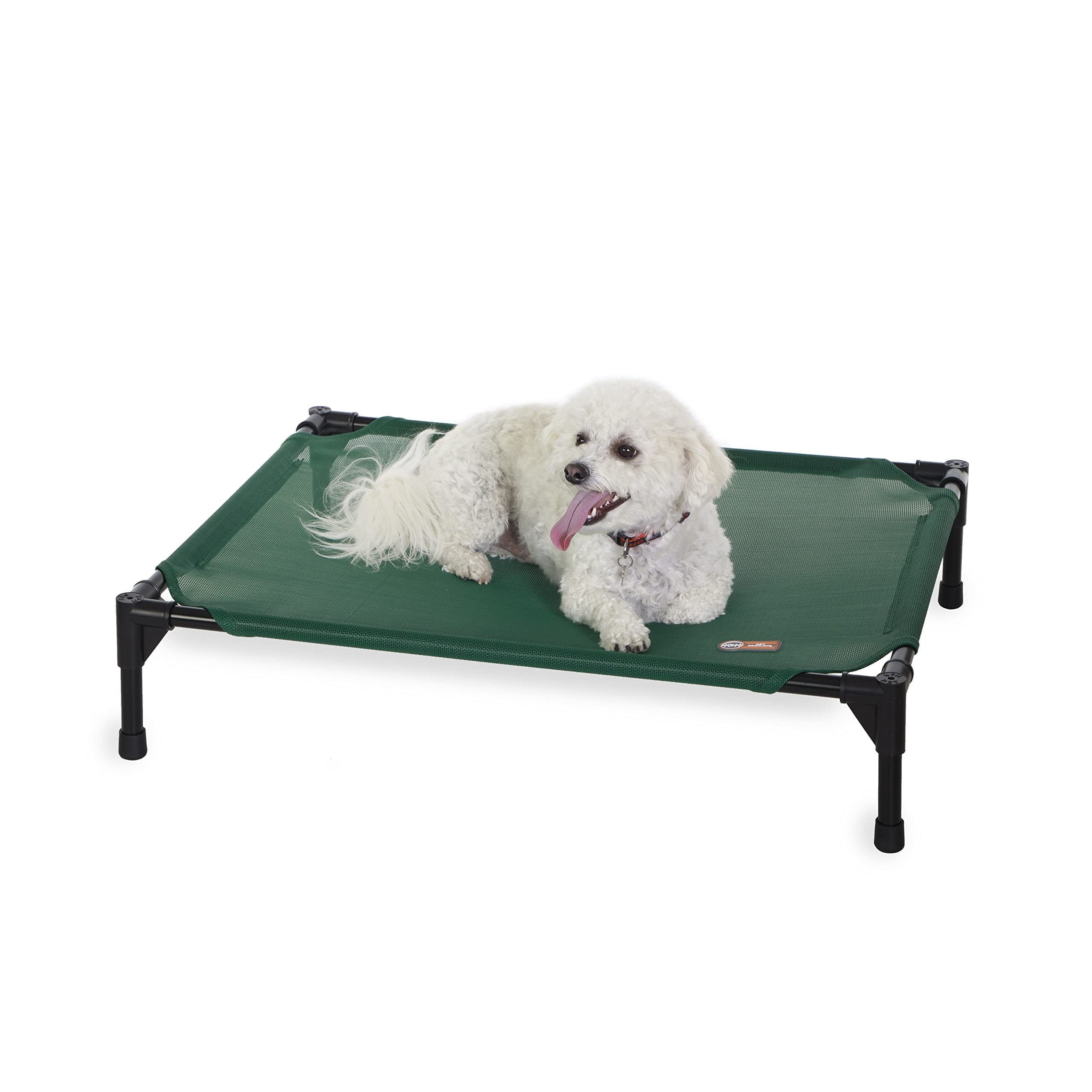 K&h Outdoor Elevated Dog Bed - Raised For Small & Medium Pets  Breathable Mesh Hammock Design Indoor/outdoor Washable Cover Portable Metal Frame Green 32x25in