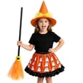 thumbnail image 1 of K-i-ds Orange Ghost Bell Pattern Tutu Skirt Halloween Party Dress Up Set with Matching Hat and Broom, 1 of 5