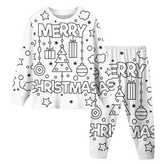 K`id Diy Hand Painted Homewear Set Coloring Pajamas for K`ids Cute Funny Cartoon Print Cotton Long Sleeve Pullover Top with Pajamas Pants Christmas Pjs Can Play with and Wear