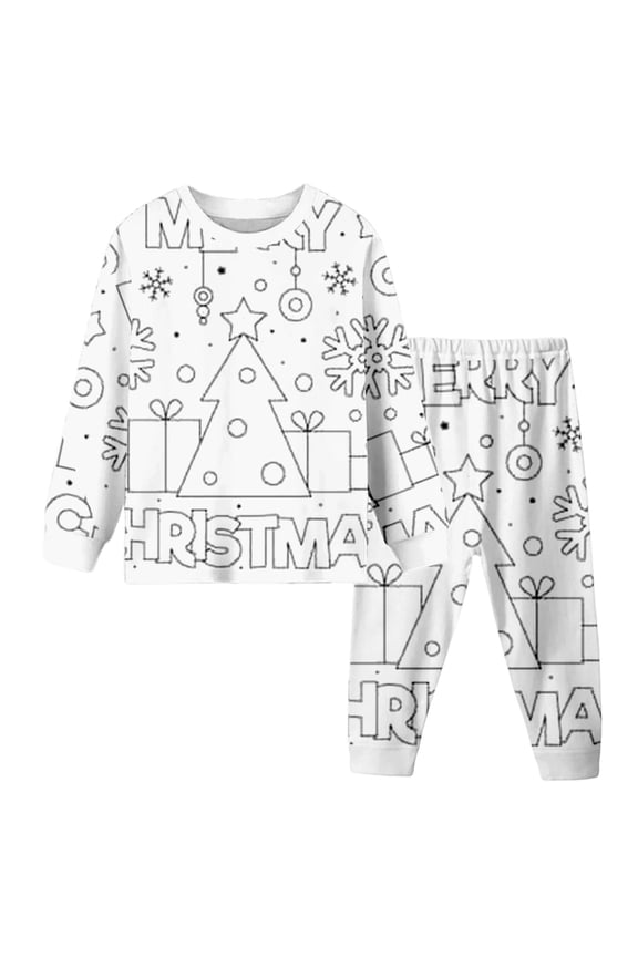 K`id Diy Hand Painted Homewear Set Coloring Pajamas for K`ids Cute Funny Cartoon Print Cotton Long Sleeve Pullover Top with Pajamas Pants Christmas Pjs Can Play with and Wear