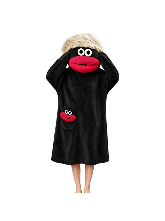 K'id's Funny Big Mouth Monster Hooded Jumpsuit Pajamas, Novelty Plush Sleepwear Loungewear Outfit for Halloween Costume Parties and Play