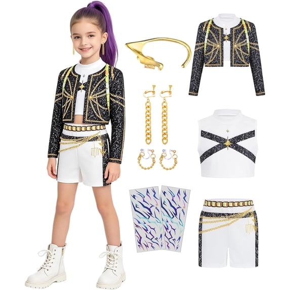 K'id's Golden Pop Singer Costume G'irl's Halloween Costumes Outfit ...