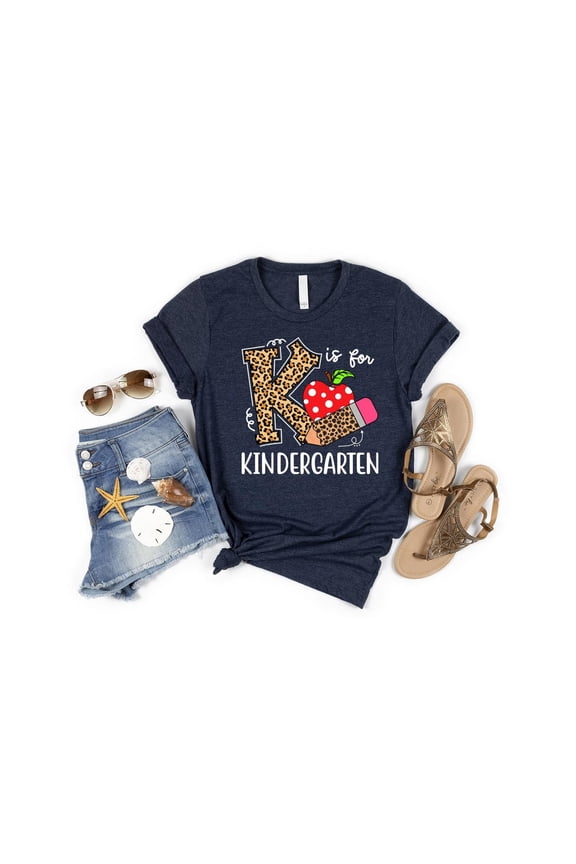 K is For Kindergarten Teacher Shirt: Leopard Alphabet Tee, F6882 All Size S-5Xl