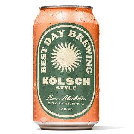 Best Day Brewing Non-Alcoholic Beer, Kölsch, 12 fl oz Cans, Pack of 12, below 0.5% ABV