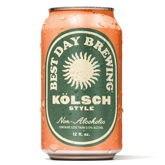 Best Day Brewing Non-Alcoholic Beer, Kölsch, 12 fl oz Cans, Pack of 12, below 0.5% ABV