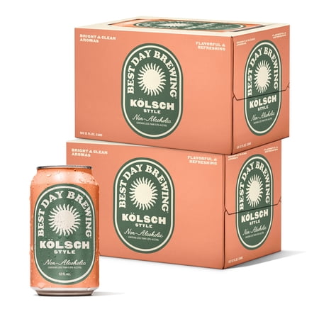 Best Day Brewing Non-Alcoholic Beer, Kölsch, 12 fl oz Cans, Pack of 12, below 0.5% ABV