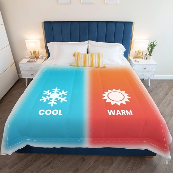 Kmforte Microfiber Dual Zone Comforter, His and Hers Blankets for Couples, Cool & Warm Two Temperature Comforter, Alternative Down Duvet Insert, Wedding Gift (White, King)