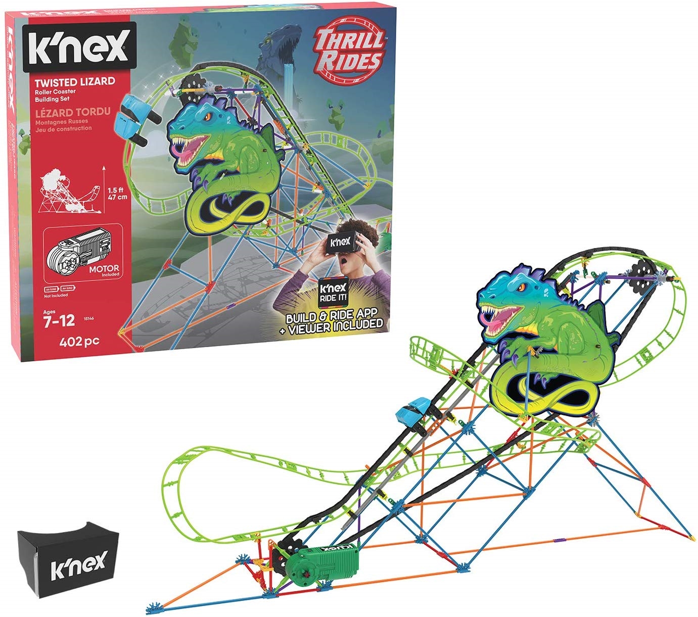 K'nex Thrill Rides Twisted Lizard Roller Coaster Building Set with Ride It App, Ages Classic Thrill Rides (New Open Box) - image 1 of 3