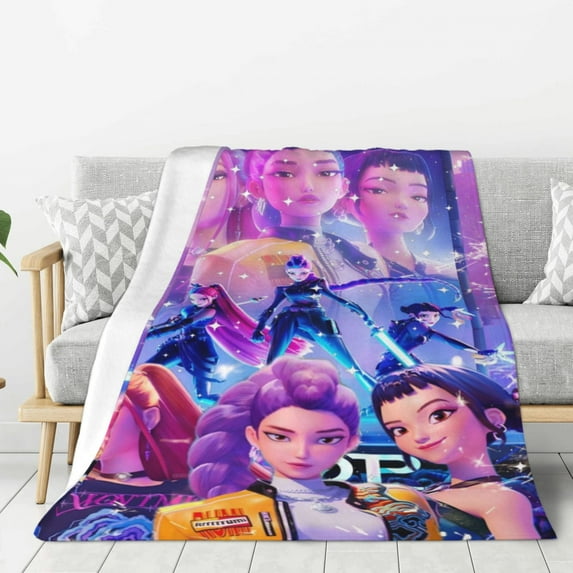 Cartoon K Pop De-mon Hu&nt-ers Rumi Mira Zoey Fleece Blanket For Bed