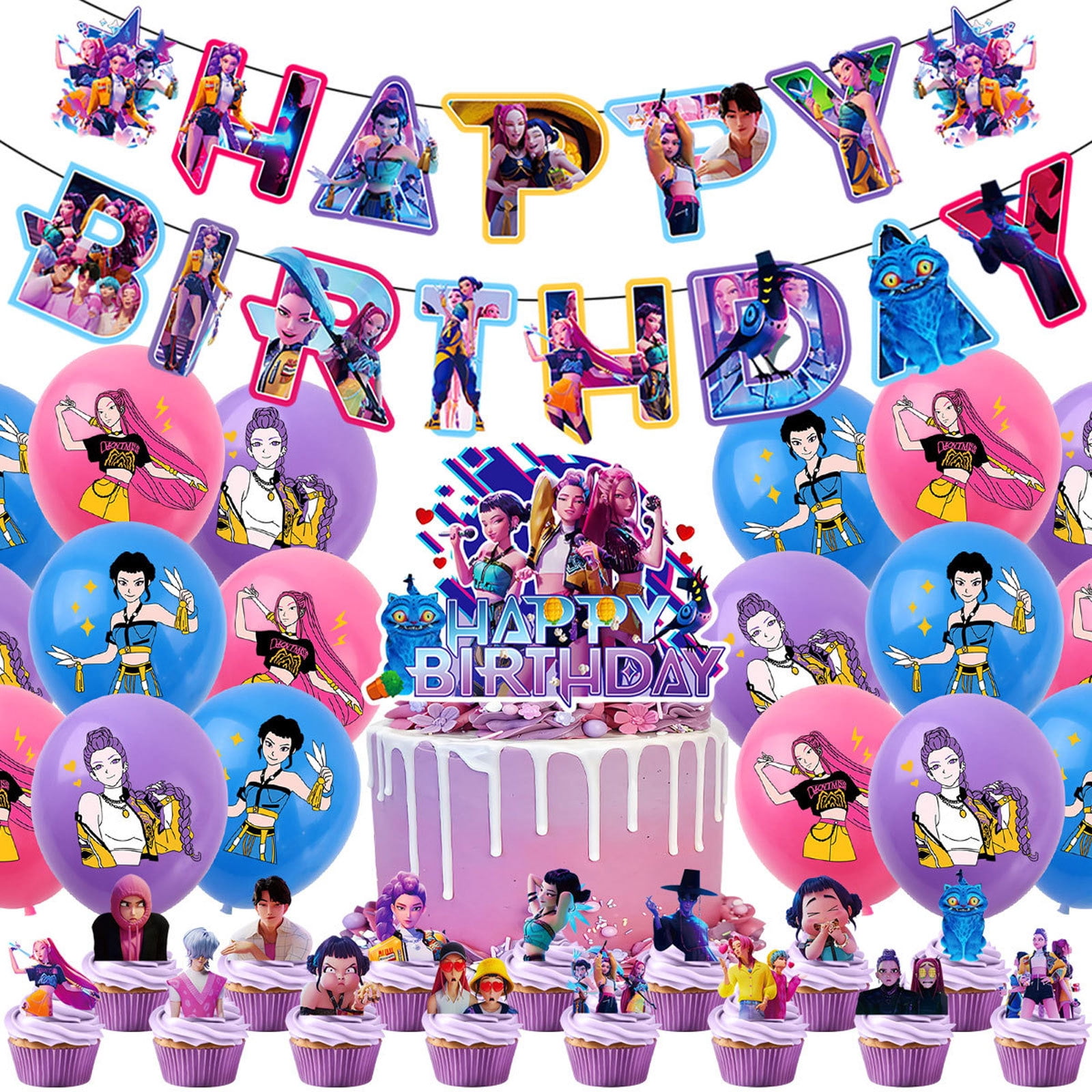 K-pop Witcher Girl Group Birthday Party Decoration Set, KPOP Girl Group Balloon Banner Spiral Party Supplies Set