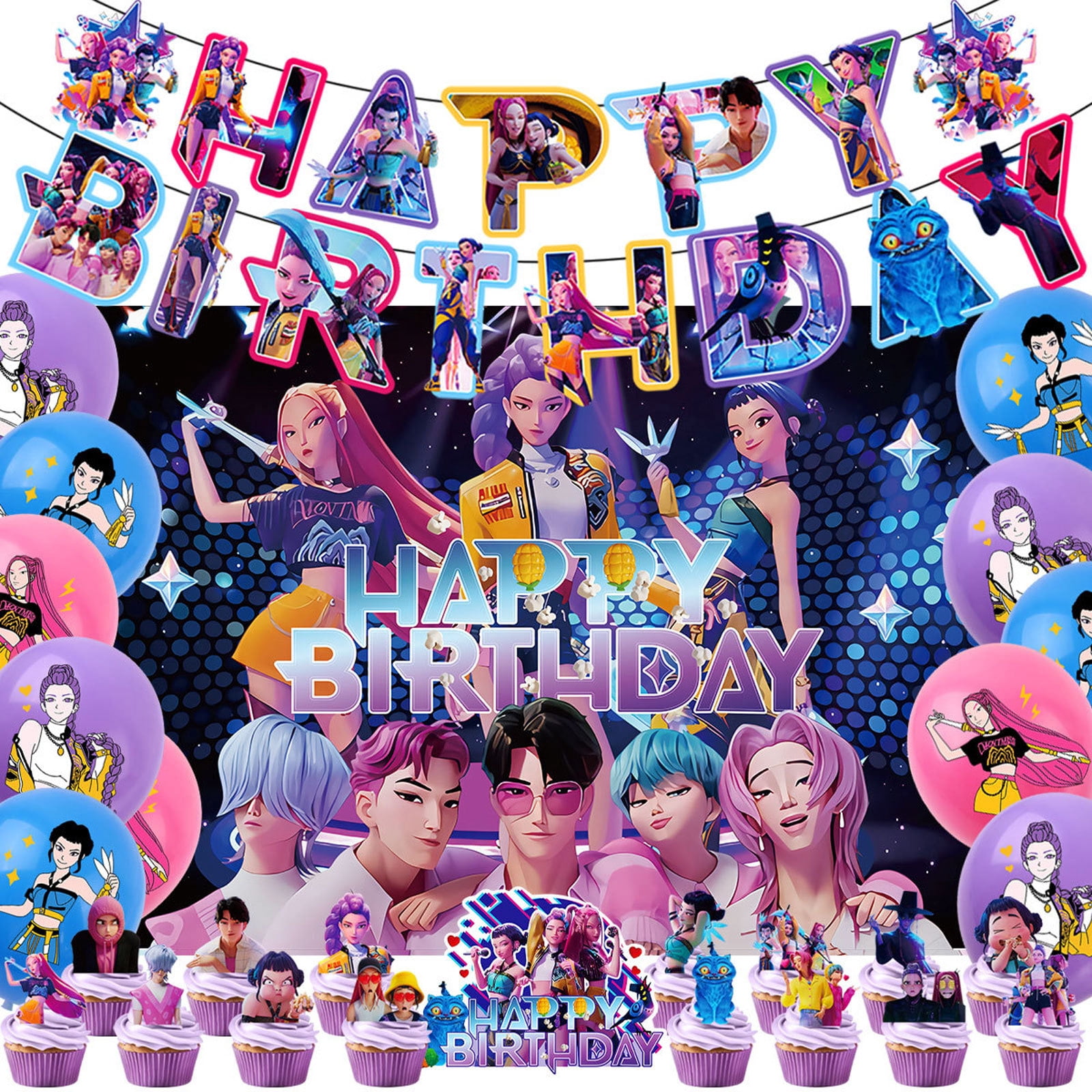 K-pop Witcher Girl Group Birthday Party Decoration Set, KPOP Girl Group Balloon Banner Spiral Party Supplies Set