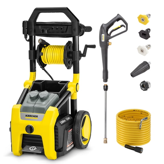 Karcher Pressure Washer K2300PS, CETA Certified, 4 Spray Nozzles, Detergent Tank, Hose Reel, For Cars, Driveways, Siding, Patios, 1.2 GPM