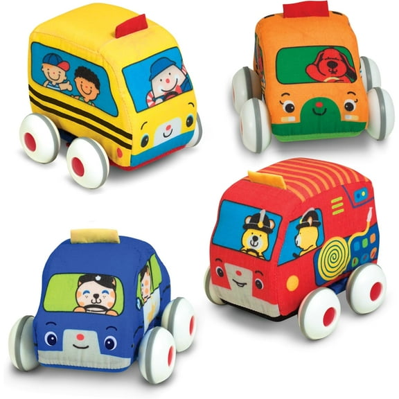 K's Kids Pull-Back Vehicle Set - Soft Baby Toy Set With 4 Cars and Trucks, Soft Vehicles Toys For Babies And Toddlers