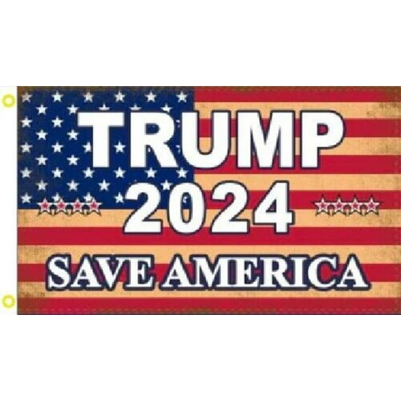 K's Novelties 3' x 5' Nylon 100D Trump 2024 Save America Vintage Tea Stained Outdoor Flag Banner