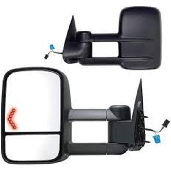 K-source KSI62075-76G Dual Glass Left Hand Heated Power, Foldaway OE Mirror Black Extendable Towing with Turn Signal for 2003-2006 Silverdao Sierra Avalanche Suburban Tahoe Yukon