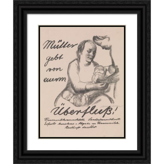 Käthe Kollwitz 12x14 Black Ornate Wood Framed Double Matted Museum Art Print Titled: Mother, Give from Your Abundance (Mothers Give Your Abundance) (1926)