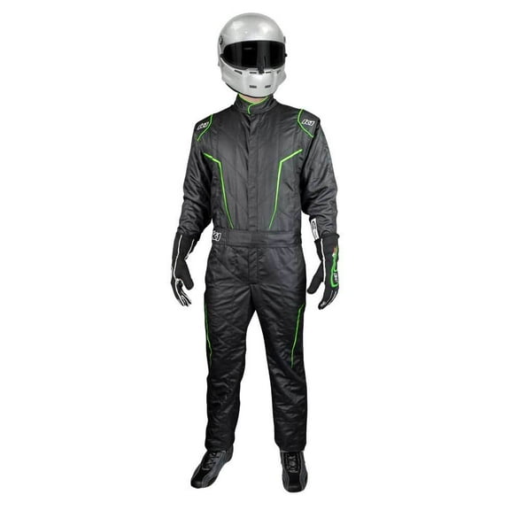 K1 20-GT2-NV-L GT2 SFI 3.2a/5 Full Auto Racing Suit 2-Layer Black Green Large 56