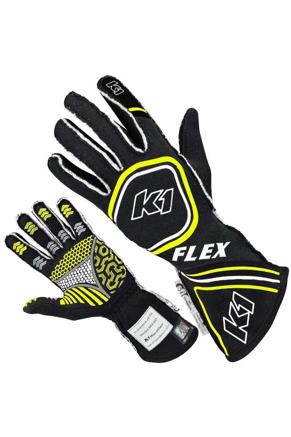 K1 23-FLX-NFY-XL SFI 3.3/5 Auto Racing/Karting Nomex Gloves Black/Yellow X-Large