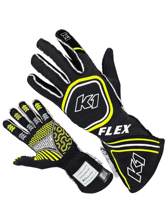 K1 23-FLX-NFY-XL SFI 3.3/5 Auto Racing/Karting Nomex Gloves Black/Yellow X-Large