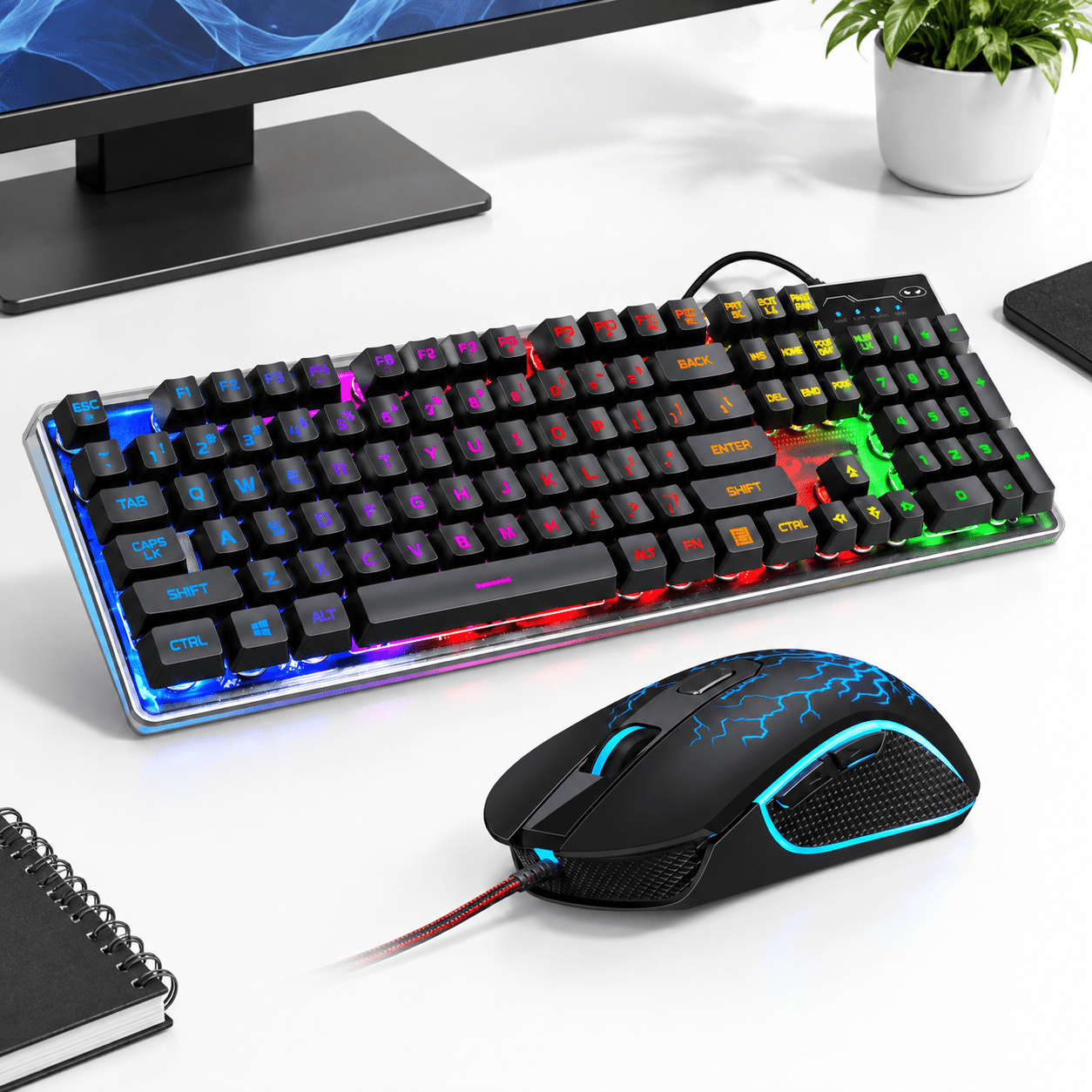 K1 Black Wired RGB LED Gaming and Mouse Set for PC and Laptop - Walmart.com