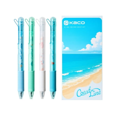 KACO K1 Coast Line Series Gel Ink Pen 4 Pieces 0.5mm Fine Point with Tree Branch Metal Clip Tree-ring Pattern Grip 800 Meters Writing Length